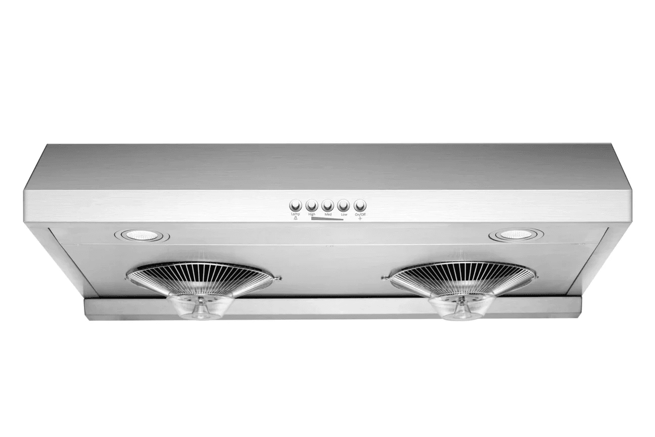 Hauslane Cabinet 30 Inch Under Cabinet Push Button Range Hood with Grease Catchers in Stainless Steel