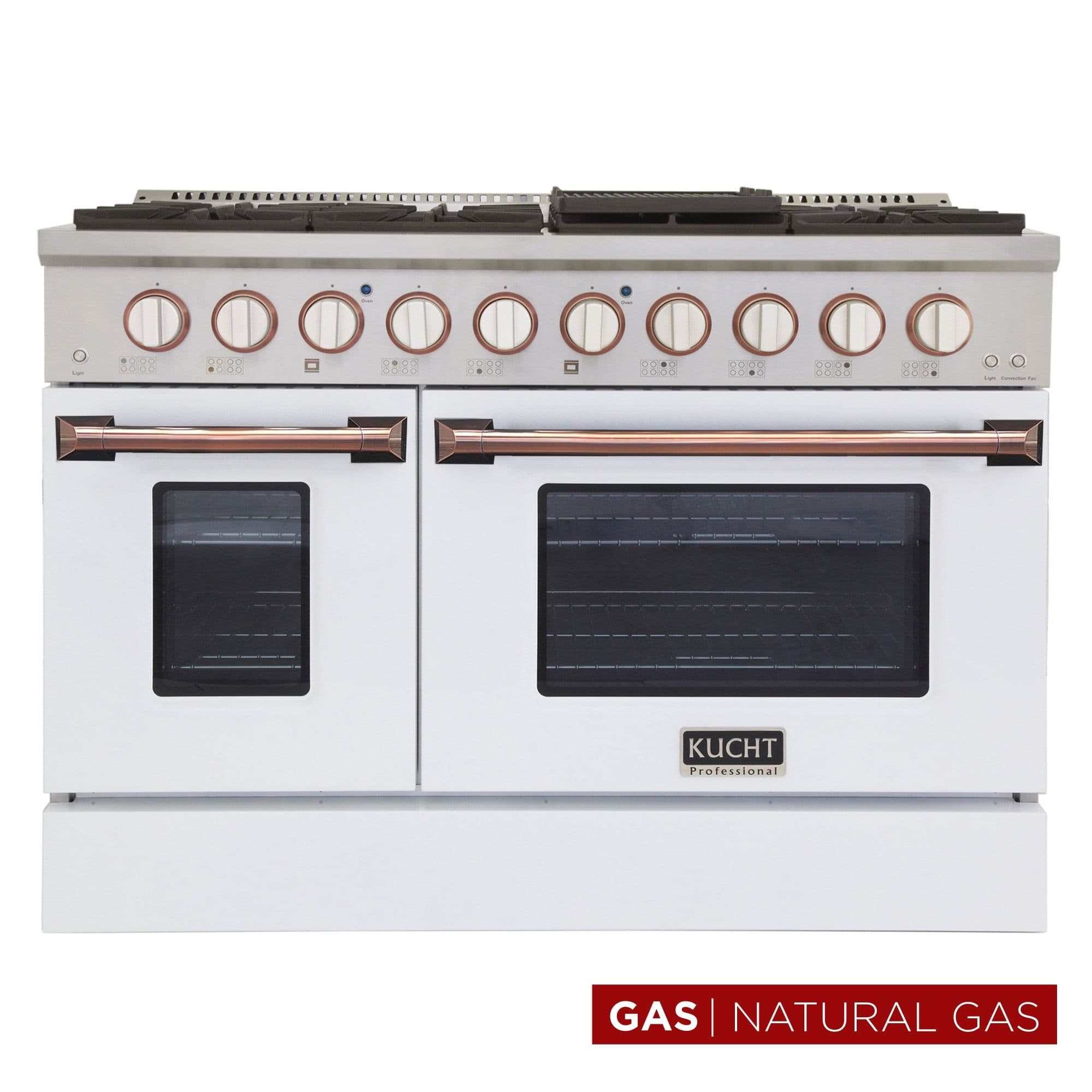 Kucht Professional 48" Stainless Steel Natural Gas Range in Silver and White
