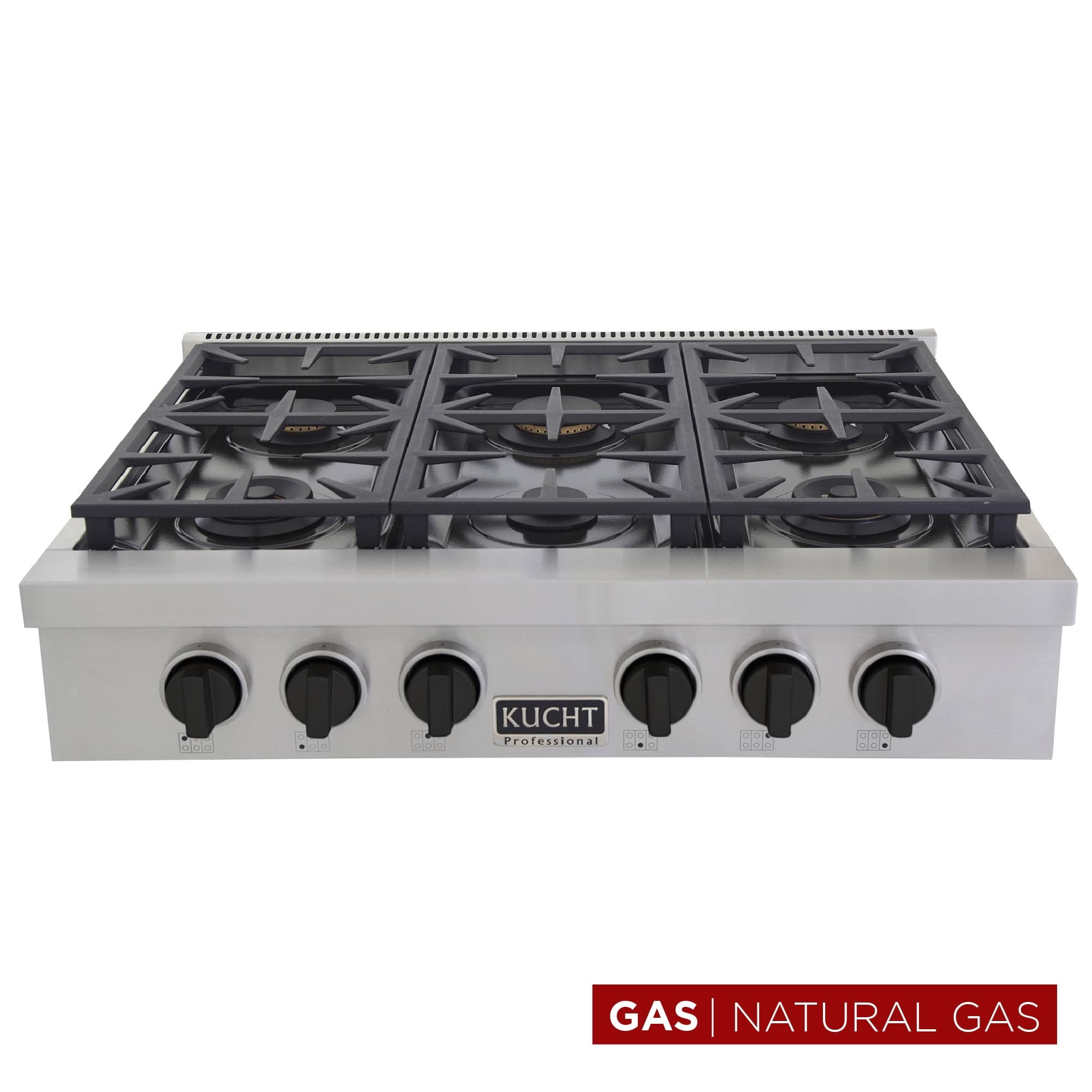 36 in. Natural Gas Range in Stainless Steel with Tuxedo Black Knobs