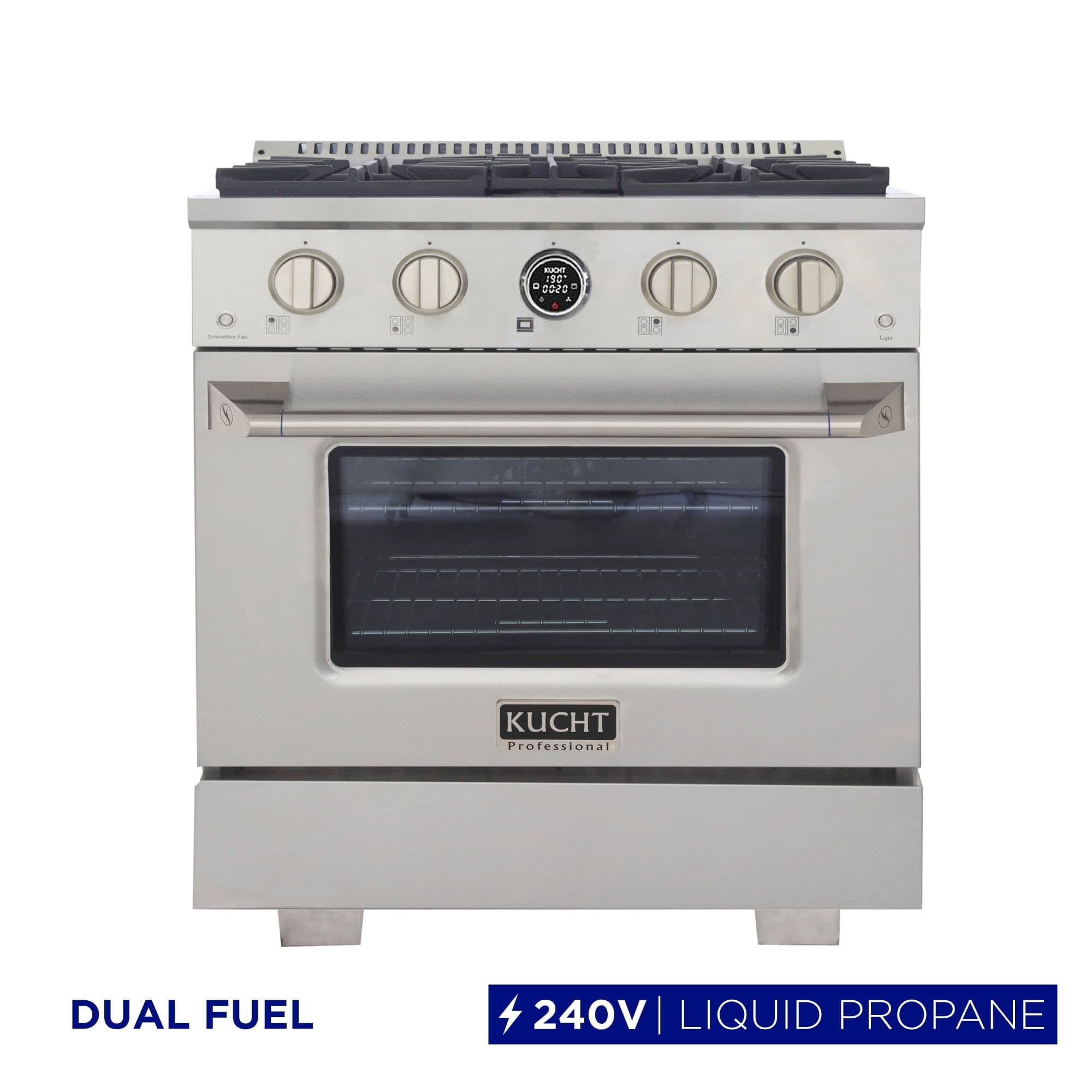 30 in. 4.2 cu. ft. 4 Burners Dual Fuel Range for Natural Gas in Stainless Steel.