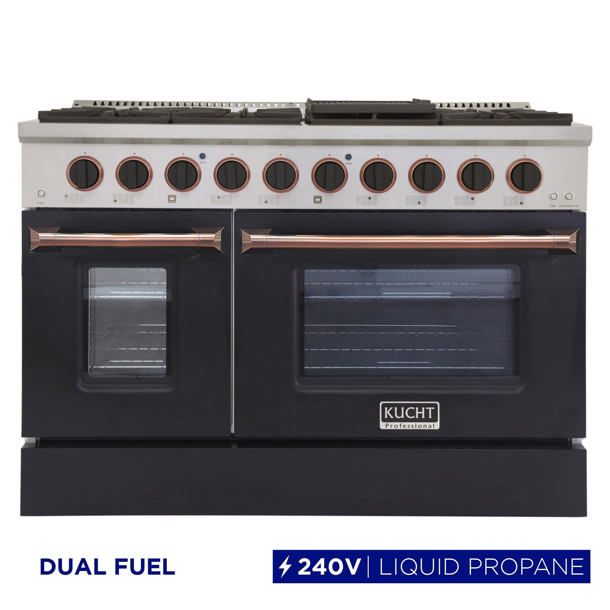48 in. 6.7 cu. ft. Dual Fuel Range for Propane Gas in Black and Rose Gold