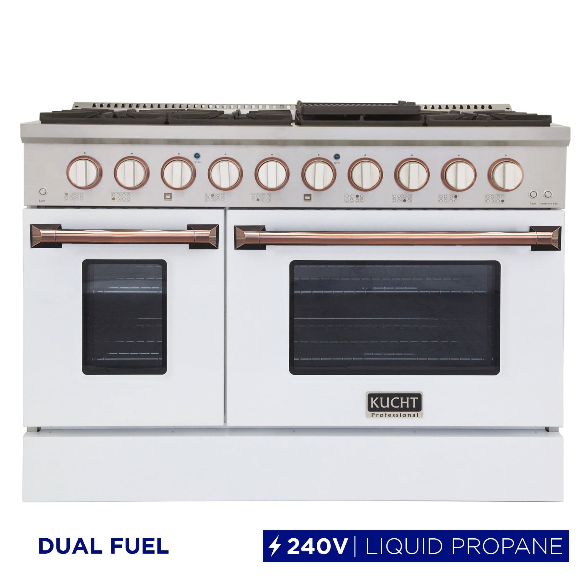 48 in. 6.7 cu. ft. Dual Fuel Range for Propane Gas in White and Rose Gold