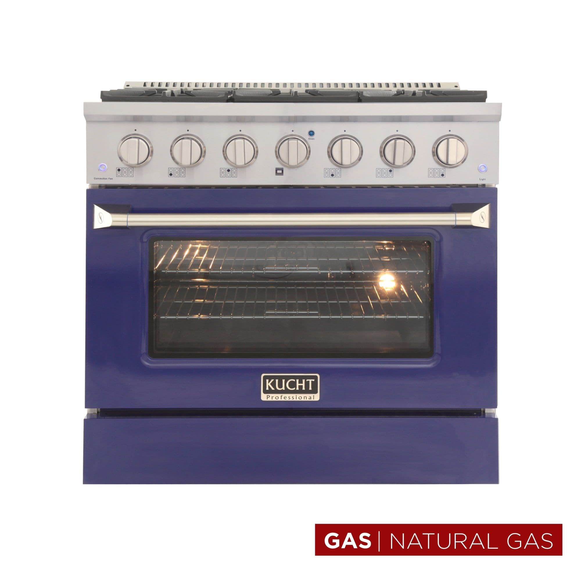 Kucht Professional 36" Stainless Steel Natural Gas Range in Blue and Silver