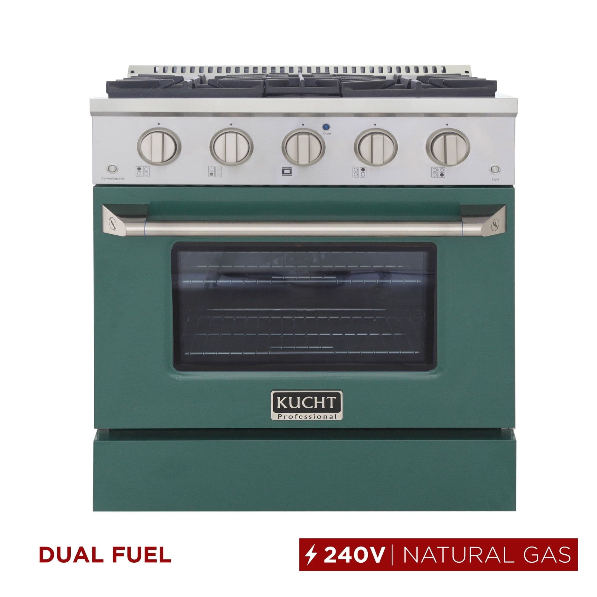 36 in. 5.2 cu. ft Dual Fuel Range for Natural Gas Sealed Burners in Green.