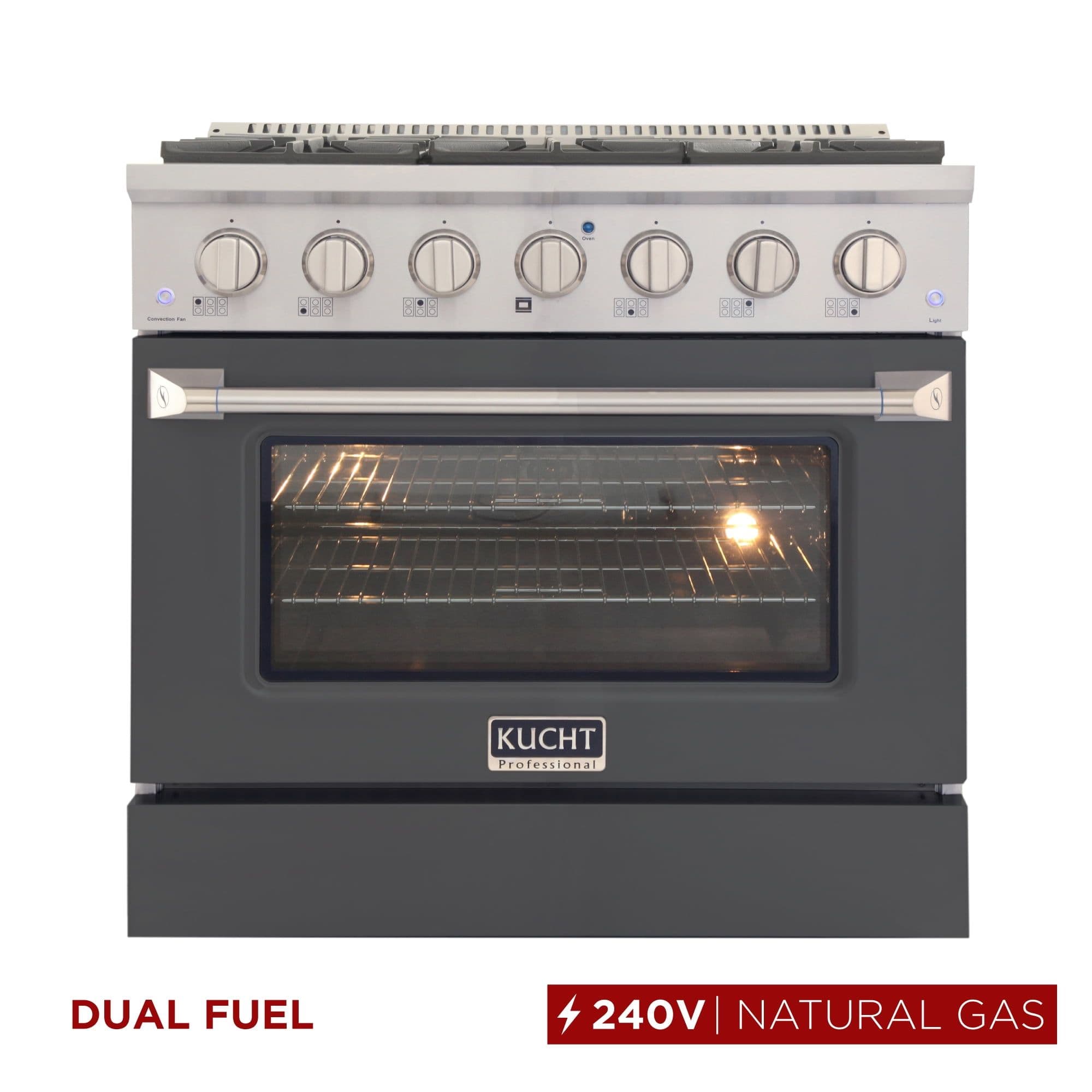 36 in. 5.2 cu. ft Dual Fuel Range for Natural Gas Sealed Burners in Cement Grey.