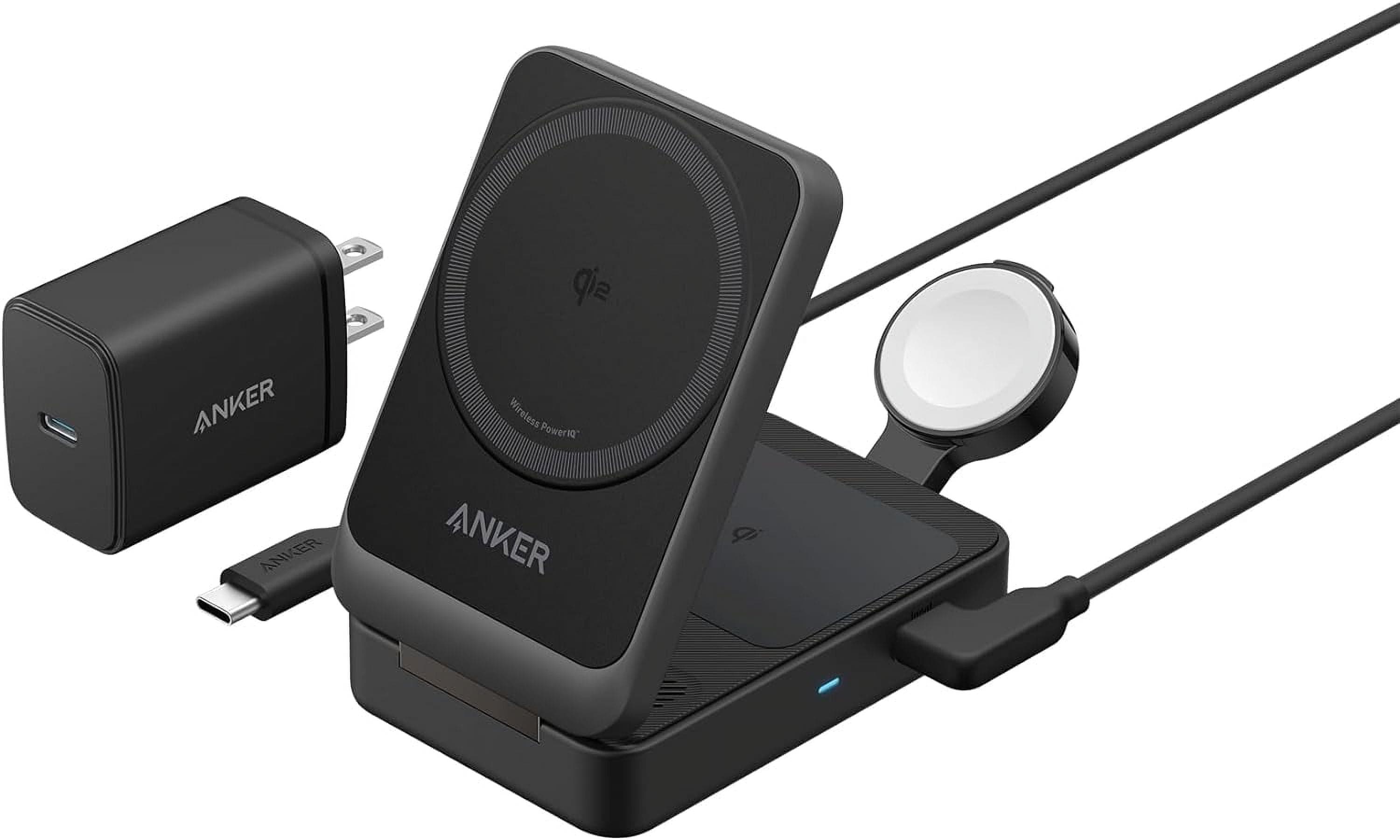 Anker MagGo 3-in-1 Qi2 Certified 15W MagSafe-Compatible Wireless Charger Stand, Black