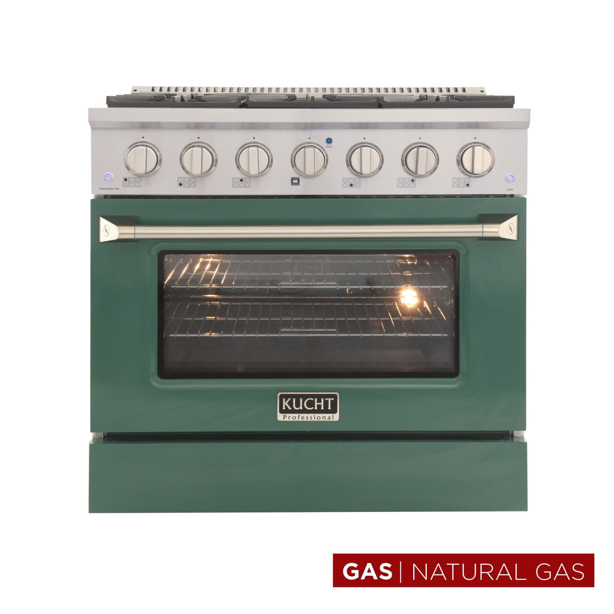 Kucht Professional 36" Modern Stainless Steel Natural Gas Range in Green/Silver