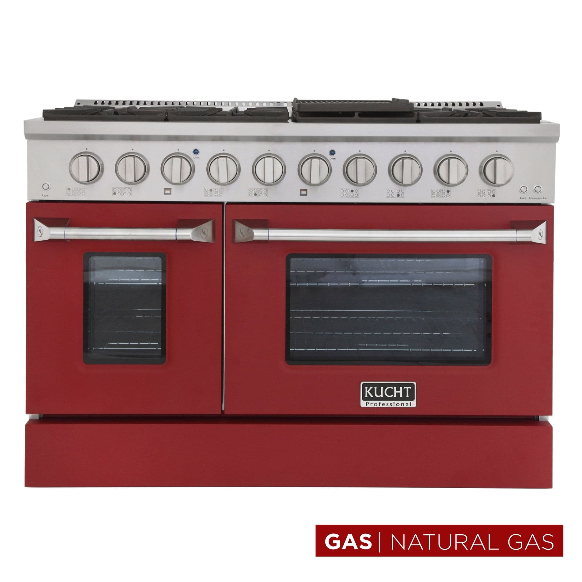 Kucht Professional 48" Stainless Steel Natural Gas Range in Silver/Red