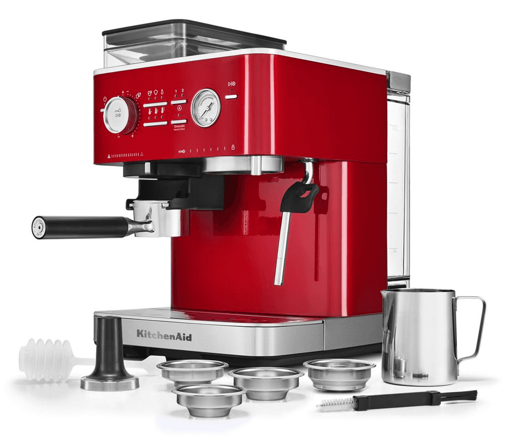 KitchenAid Semi Automatic Espresso Machine with Burr Grinder - Candy Apple Red