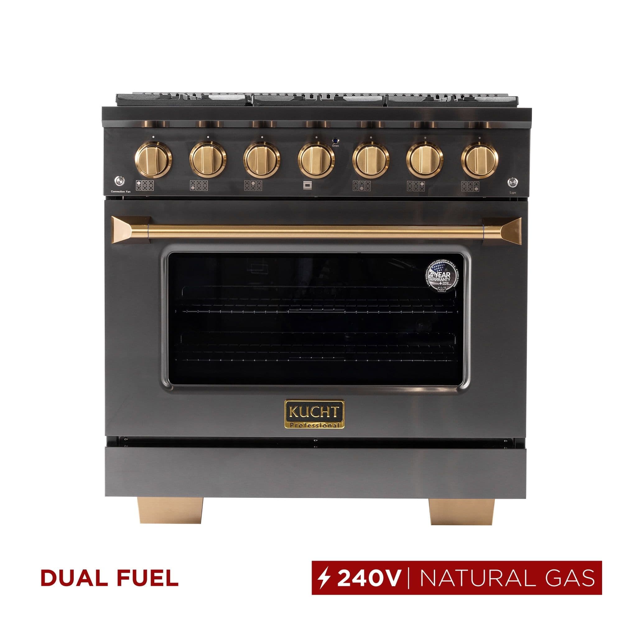 36 in. 5.2 cu. ft. Dual Fuel Range Natural Gas Sealed Burners Titanium Stainless
