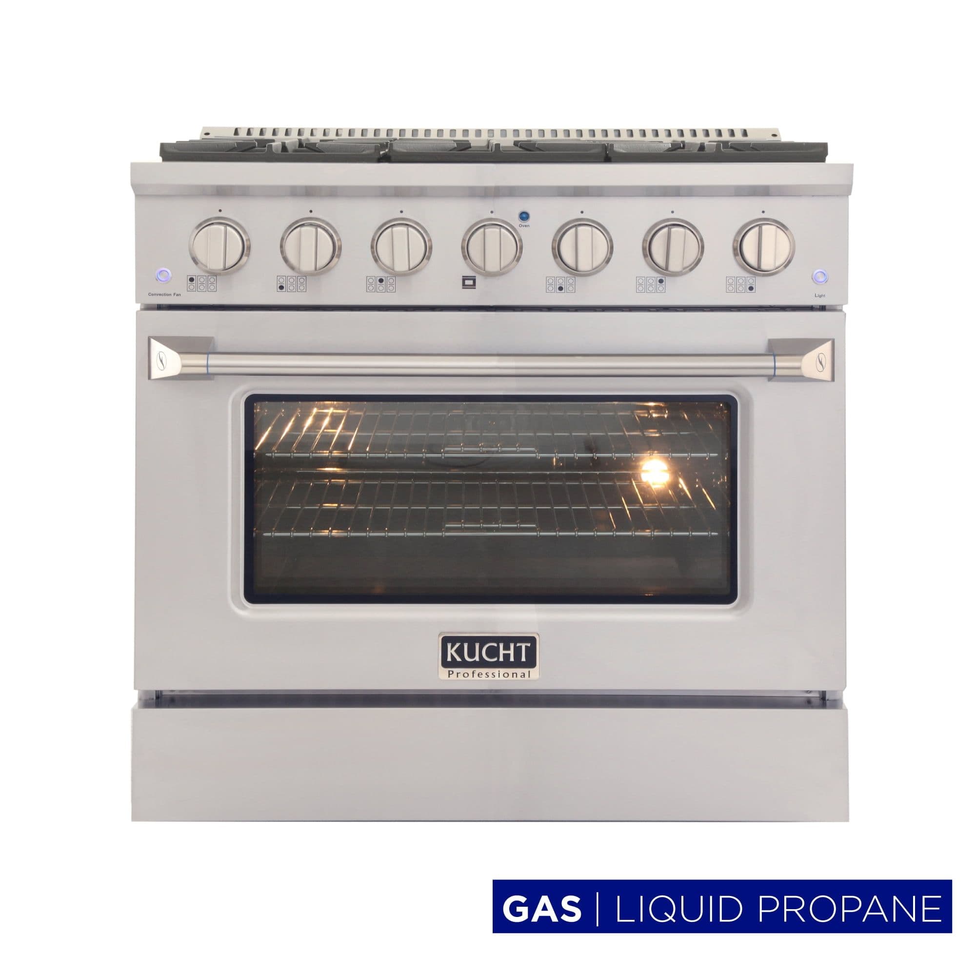 Kucht Professional 36" Modern Stainless Steel Propane Gas Range in White/Silver