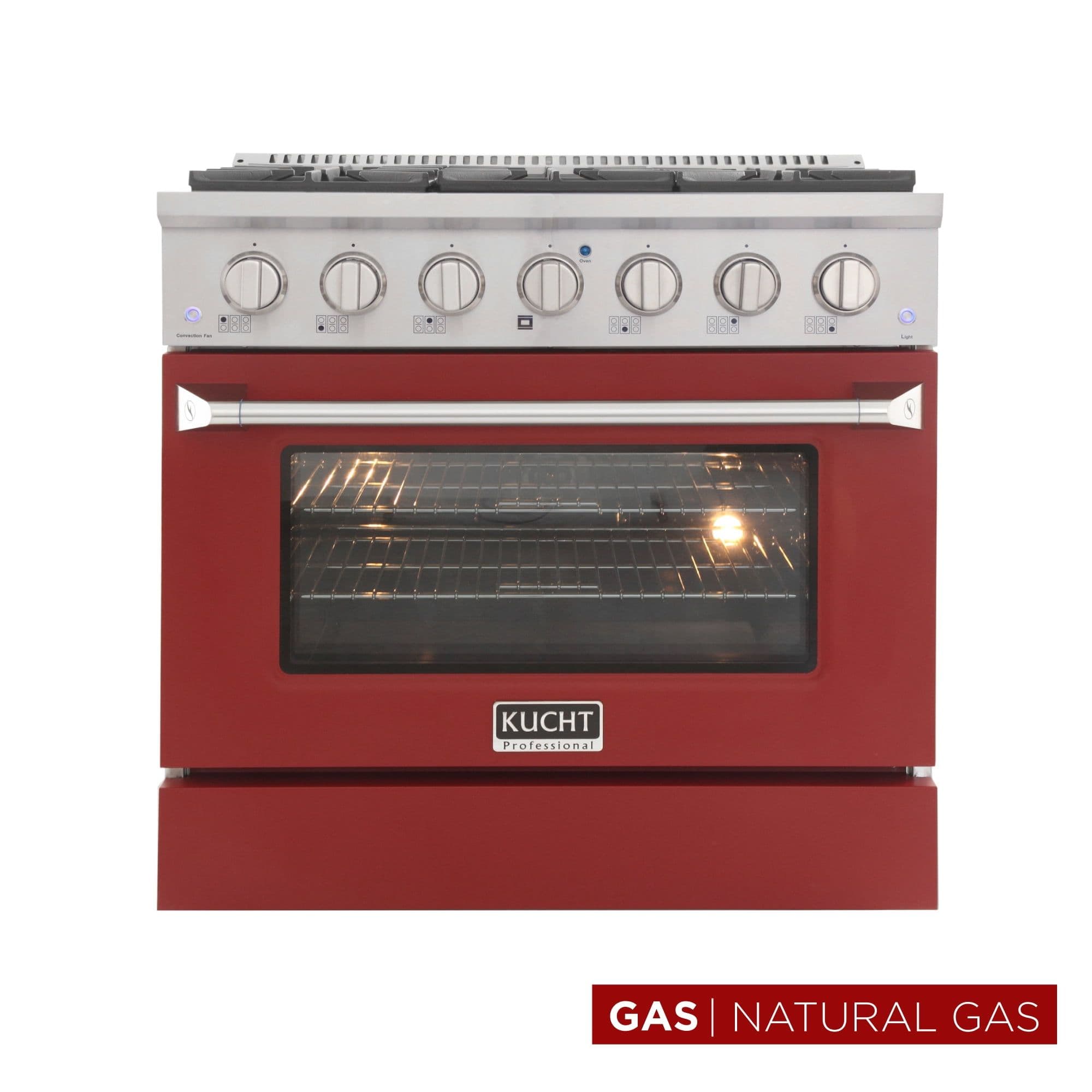 Kucht Professional 36" Modern Stainless Steel Natural Gas Range in Red/Silver