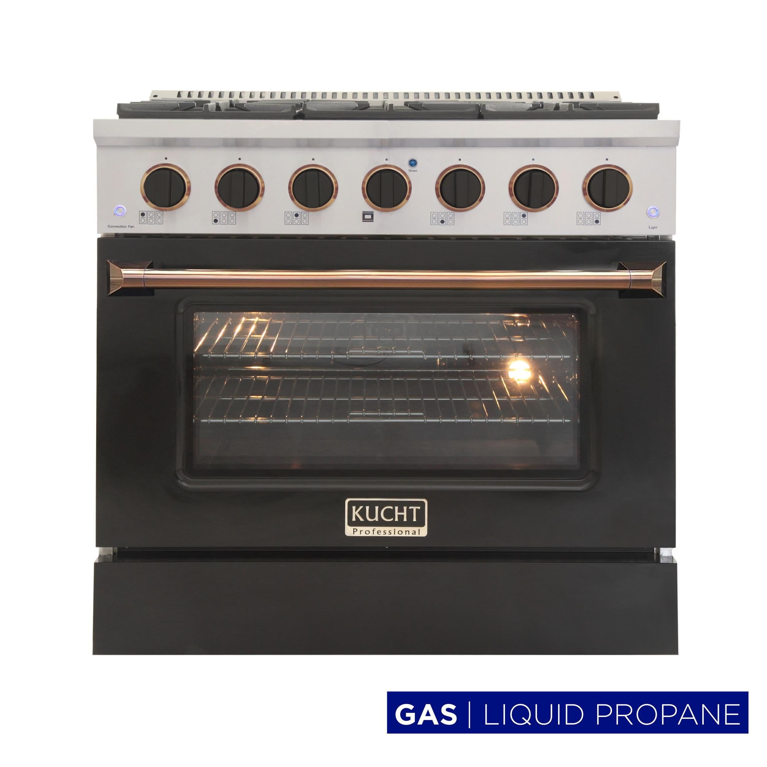 Kucht Professional 36" Stainless Steel Propane Gas Range in Silver/Black/Gold