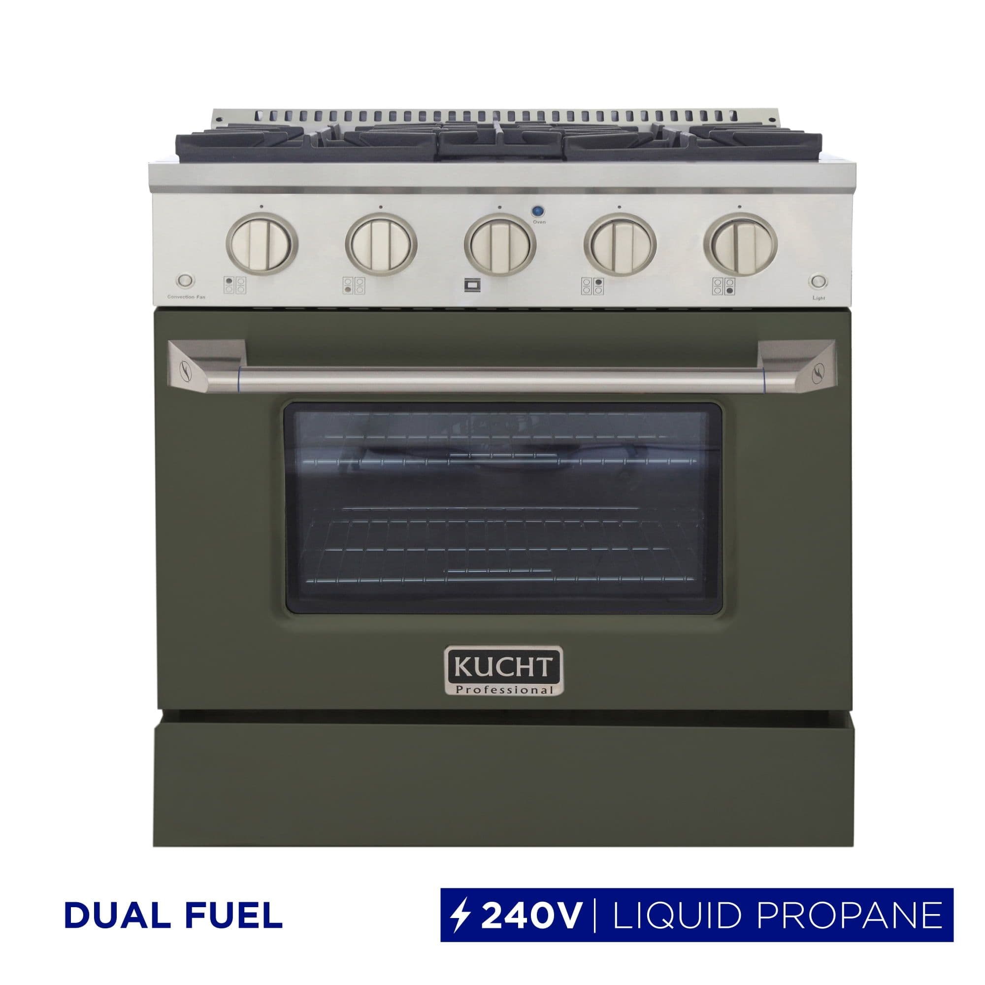 30 in. 4.2 cu. ft. Dual Fuel Range Propane Gas Sealed Burners in Olive Green.